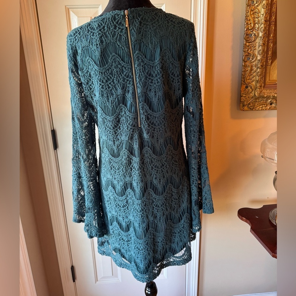 Altar’d State Elegant Emerald Green Dress with lace overlay - Picture 11 of 12